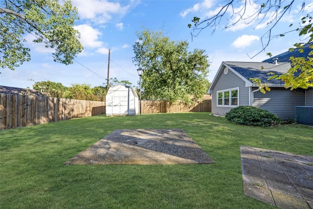 view of yard featuring a shed