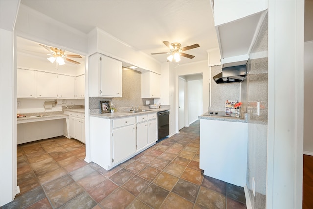 kitchen with crown molding, sink, white cabinetry, and black dishwasher