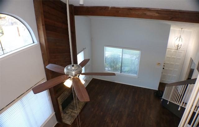 interior space with dark hardwood / wood-style floors, plenty of natural light, and ceiling fan