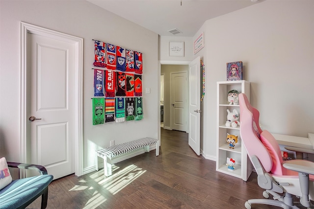 interior space with dark wood-type flooring