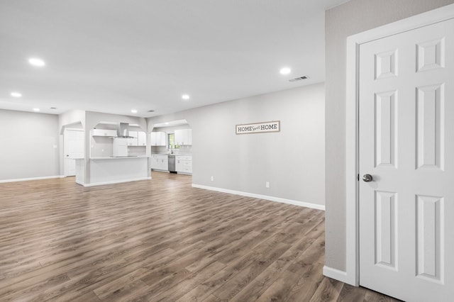 unfurnished living room featuring dark hardwood / wood-style floors