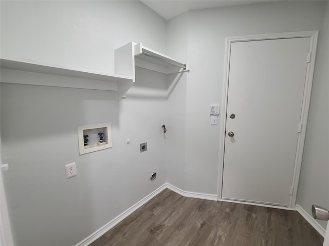 clothes washing area featuring hookup for a washing machine, dark hardwood / wood-style flooring, hookup for a gas dryer, and electric dryer hookup