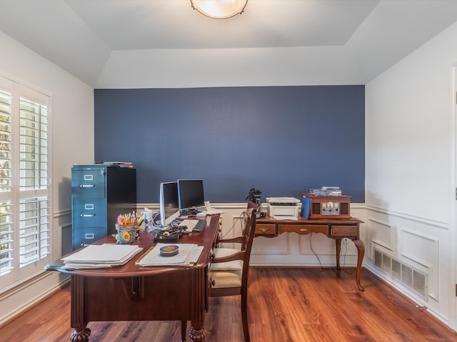 office area featuring hardwood / wood-style floors