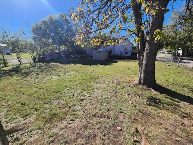 view of yard featuring a storage shed