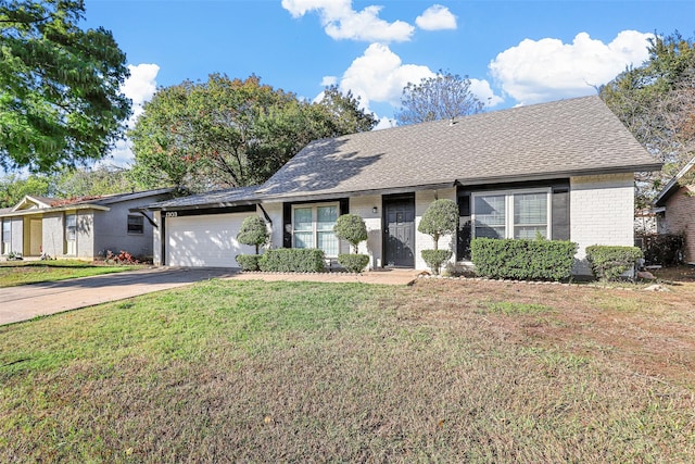 ranch-style house with a front lawn and a garage