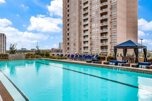 view of pool featuring a gazebo