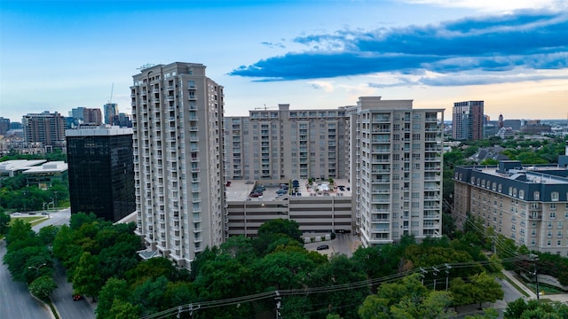 view of outdoor building at dusk