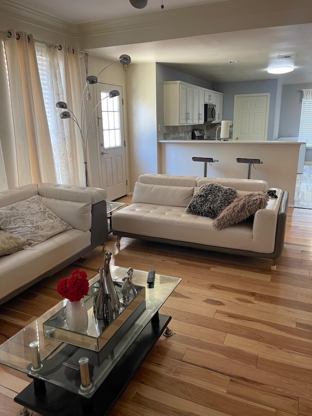 living room with light hardwood / wood-style floors