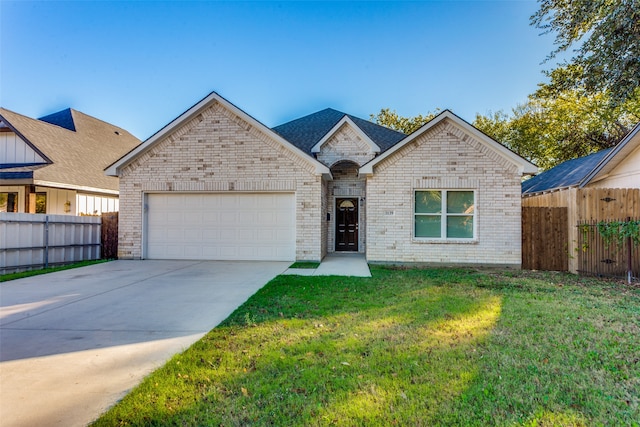 view of front facade with a garage and a front yard