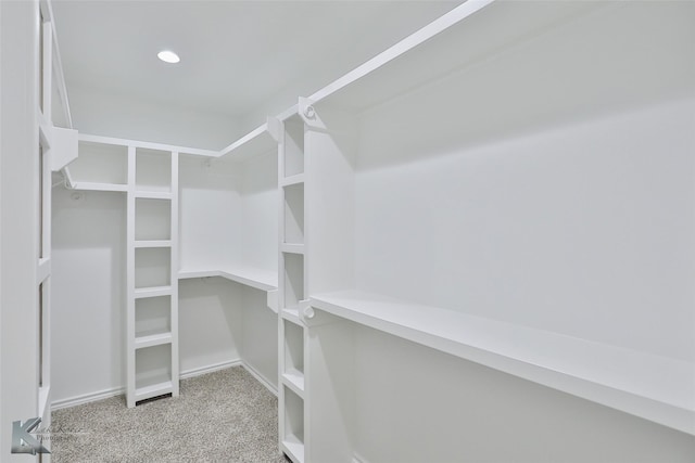 spacious closet featuring light carpet