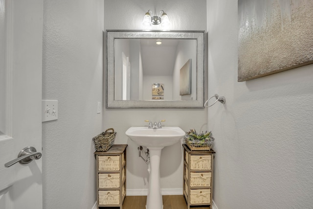 bathroom featuring wood-type flooring and sink