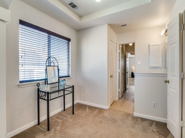 view of carpeted home office