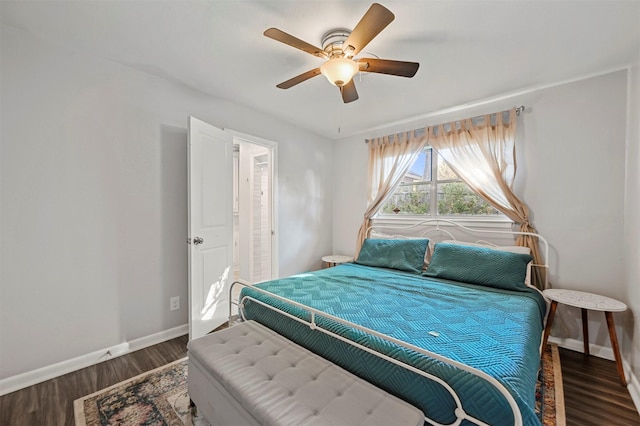7101 Ellis Rd, Fort Worth, TX 76112 - bedroom with baseboards, wood finished floors, and a ceiling fan