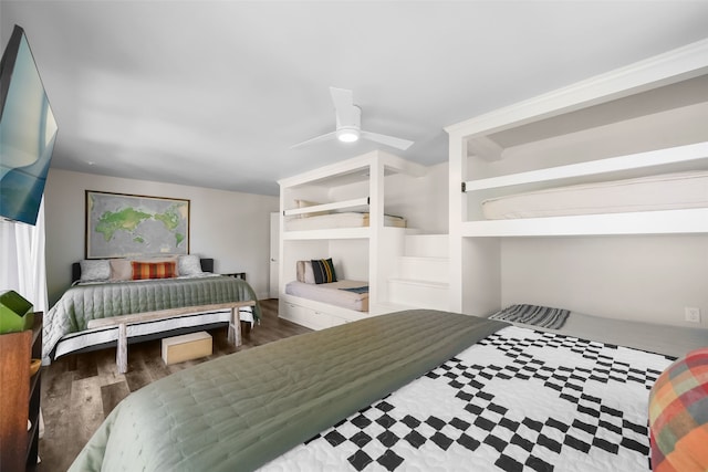 bedroom featuring ceiling fan and dark hardwood / wood-style flooring