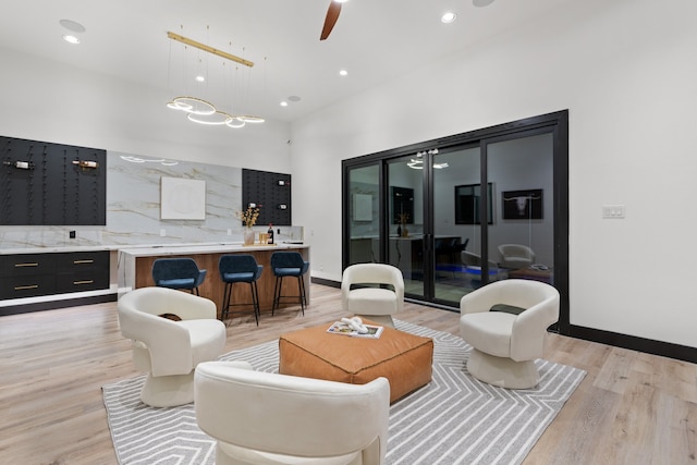 living room featuring light wood-type flooring