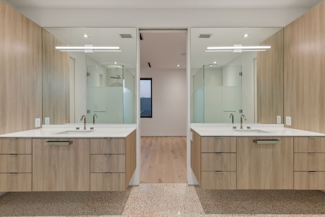 bathroom featuring hardwood / wood-style floors and vanity