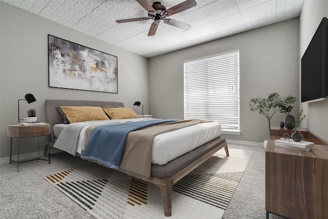 bedroom featuring carpet floors and ceiling fan