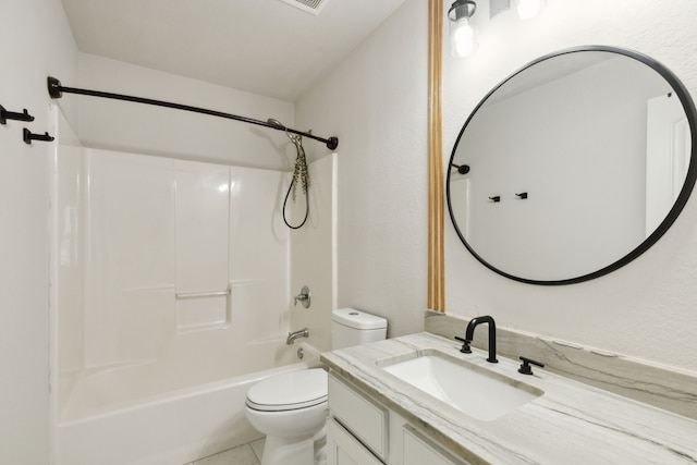 full bathroom featuring bathing tub / shower combination, tile patterned flooring, vanity, and toilet