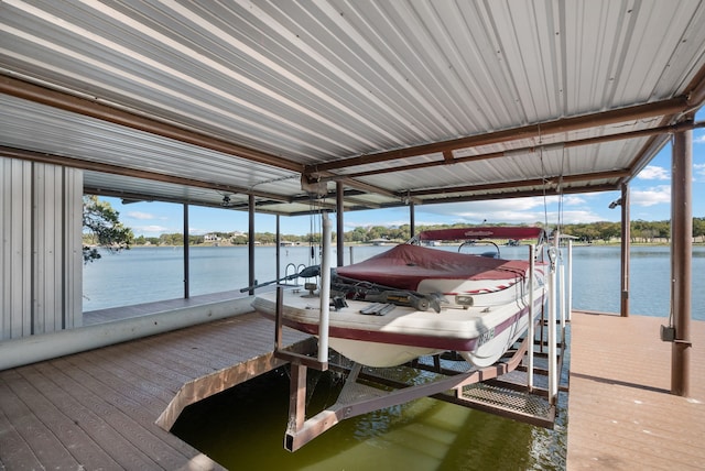 dock area featuring a water view