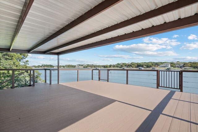 view of dock with a water view