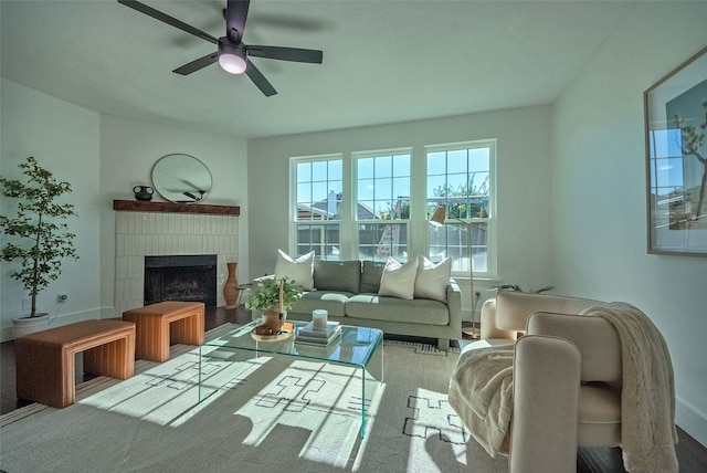 living room featuring ceiling fan