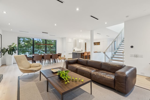 living room with light wood-type flooring