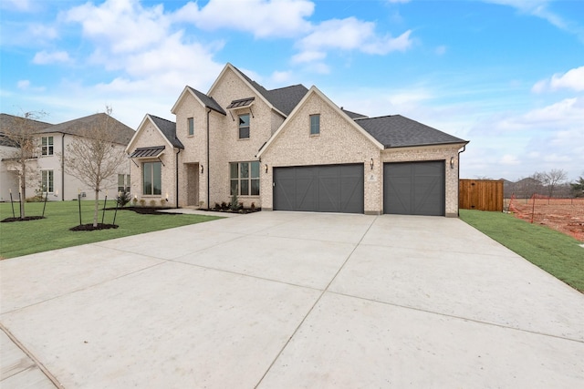 view of front of property featuring a garage and a front yard