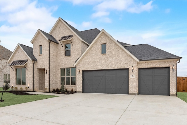 view of front of property featuring a garage and a front lawn