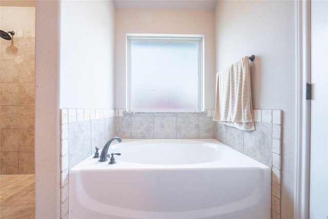 bathroom with shower with separate bathtub