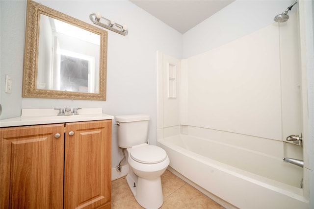 full bathroom featuring tile patterned flooring, bathtub / shower combination, vanity, and toilet