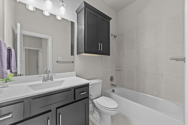 full bathroom featuring tile patterned flooring, vanity, toilet, and shower / bathtub combination