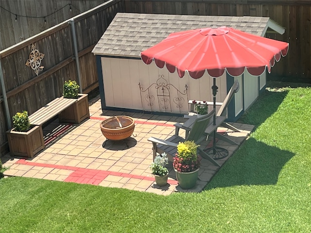 view of patio / terrace with a fire pit