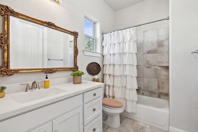 2005 Tremont Blvd, Mckinney, TX 75071 - bathroom featuring toilet, vanity, shower / tub combo, and stone finish floors