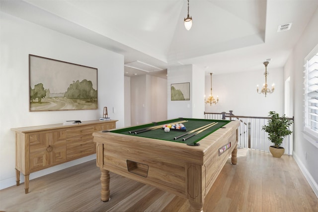 2005 Tremont Blvd, Mckinney, TX 75071 - game room with light wood-style floors, healthy amount of natural light, baseboards, a chandelier, and vaulted ceiling