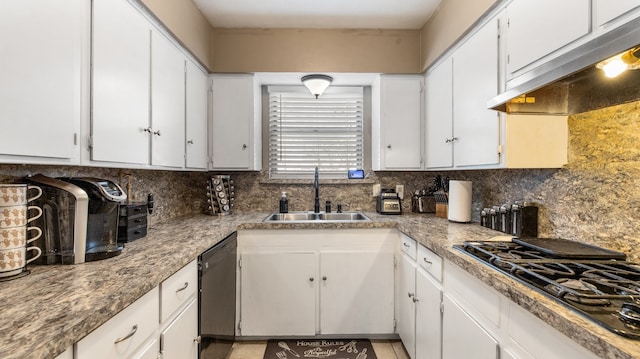 kitchen featuring white cabinets, black appliances, and sink