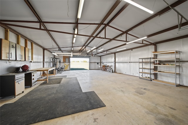 garage featuring a workshop area