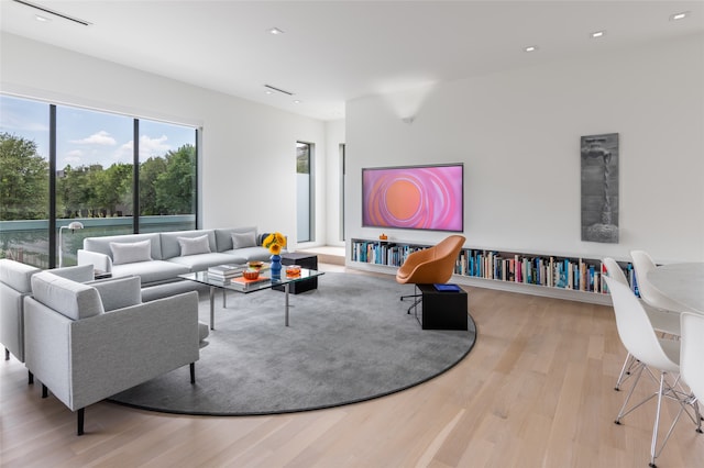 living room featuring light wood-type flooring