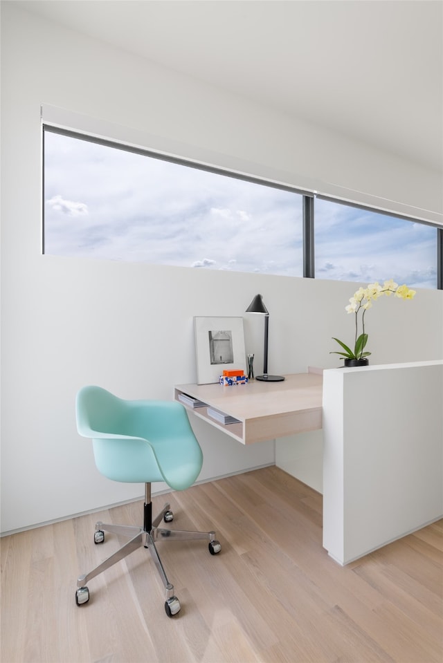 office area with light hardwood / wood-style flooring