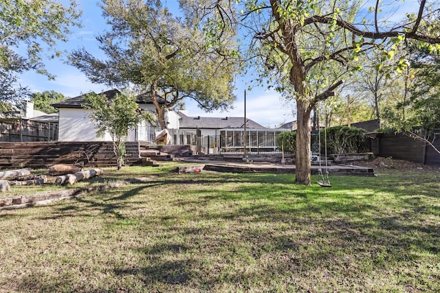 view of yard with a wooden deck