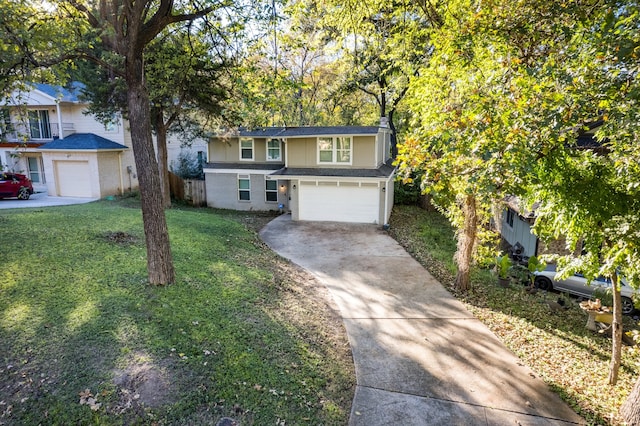 front facade with a front lawn and a garage