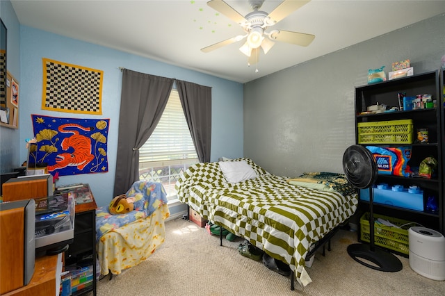 bedroom with carpet and ceiling fan