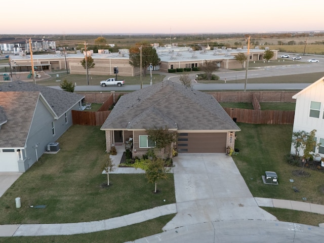 view of aerial view at dusk