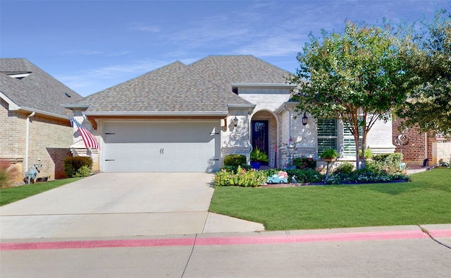 view of front facade featuring a garage and a front lawn