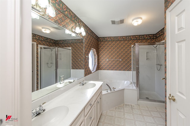 bathroom with vanity and plus walk in shower