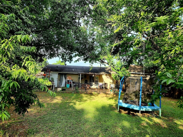 view of yard with a patio and a trampoline