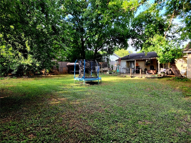 view of yard featuring a patio area and a trampoline