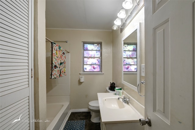 full bathroom with tile patterned floors, vanity, toilet, and shower / tub combo