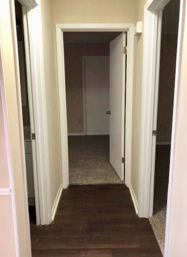 corridor featuring dark hardwood / wood-style flooring