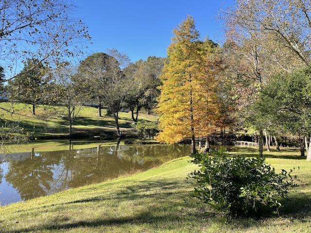 view of property's community featuring a yard and a water view