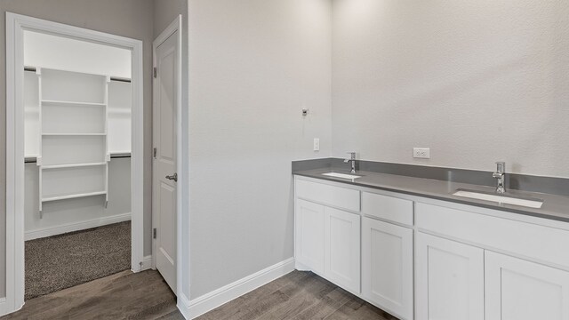 bathroom with hardwood / wood-style flooring and vanity